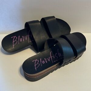 Blowfish Malibu Black Leather Slip-On Sandal Size 6